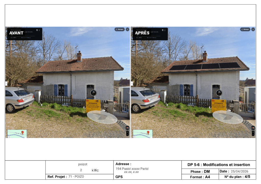 Exemple de montage avant/après DP5-6 pour déclaration préalable panneaux solaires - simulation visuelle